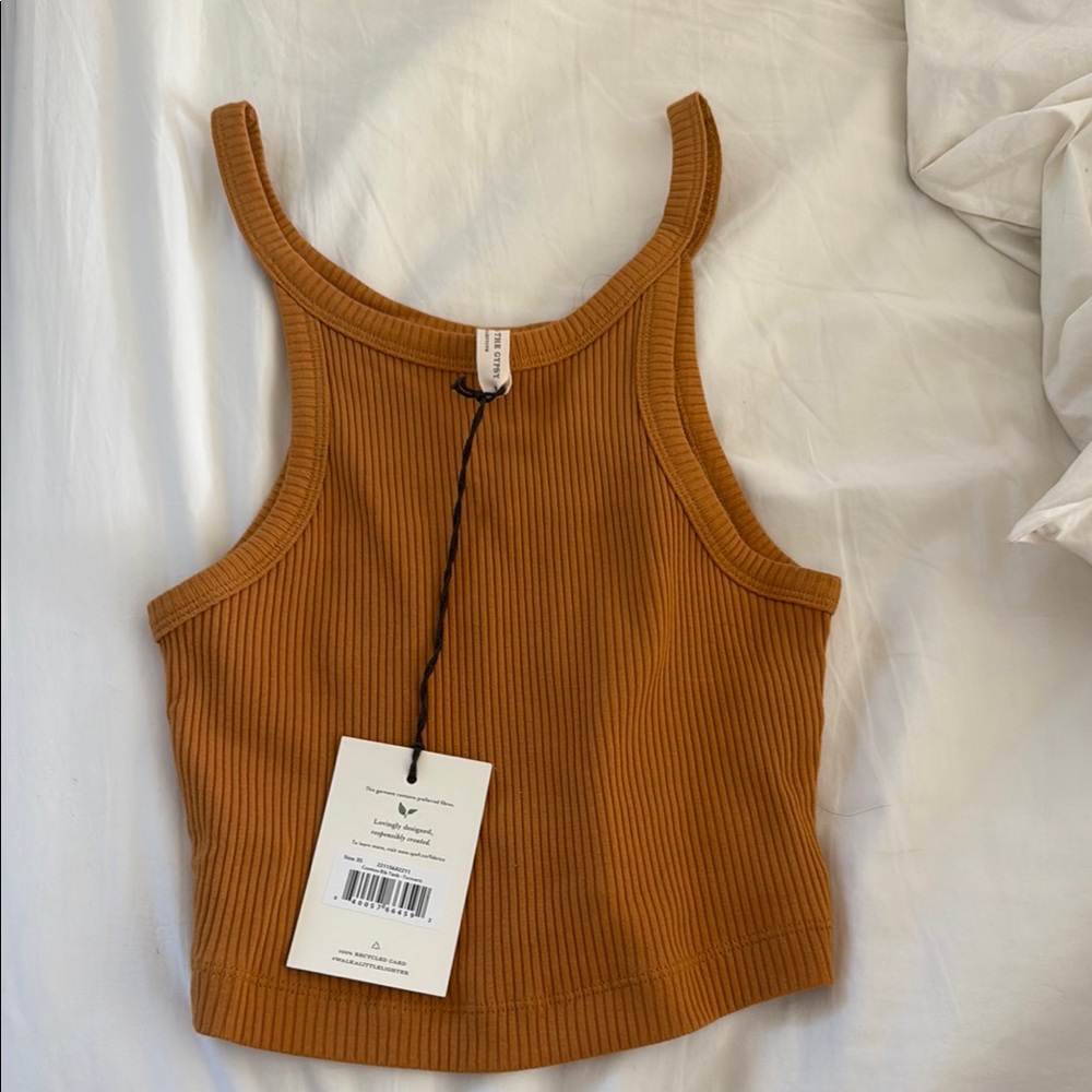 NWT! Spell and the Gypsy Cosmos Ribbed Cropped Tank Top - Camel Brown XS